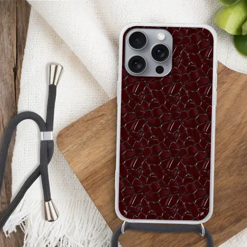 Mozaïek - Tegel - Bordeauxrood Hoesje iPhone 16 Pro Max met koord klein 804 -sfeer4