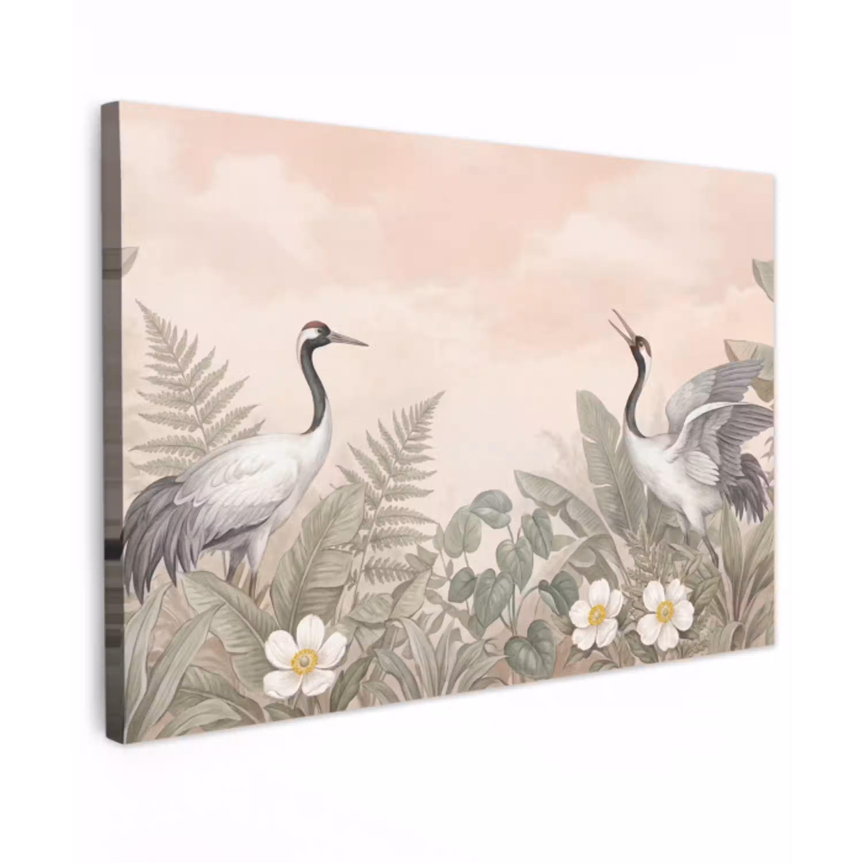 Kraanvogels - Natuur - Roze Tuinposter op houten frame 2 cm dik klein -3d