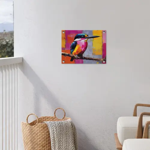 Roze - Ijsvogel - Tak - Kleurvlakken tuinposter los doek klein -sfeer8