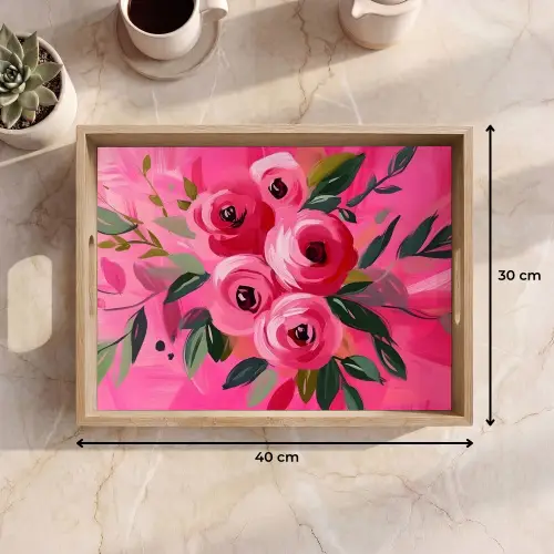 Bloemen - Verf - Roze Dienblad Rechthoek middel -USP_Formaat
