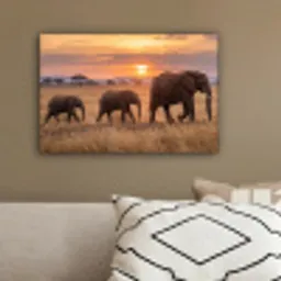 Olifanten - Savanne - Zonsondergang - Afrika - Warm canvas 2cm klein -sfeer3