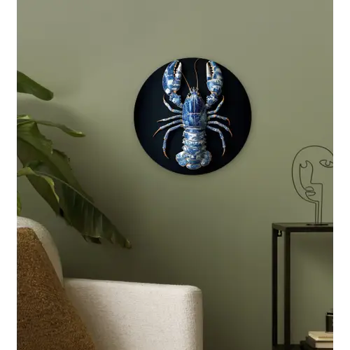 Kreeft - Delftsblauw - Schild - Stoer Wandcirkel kunststof plaat 5mm dik klein -sfeer3