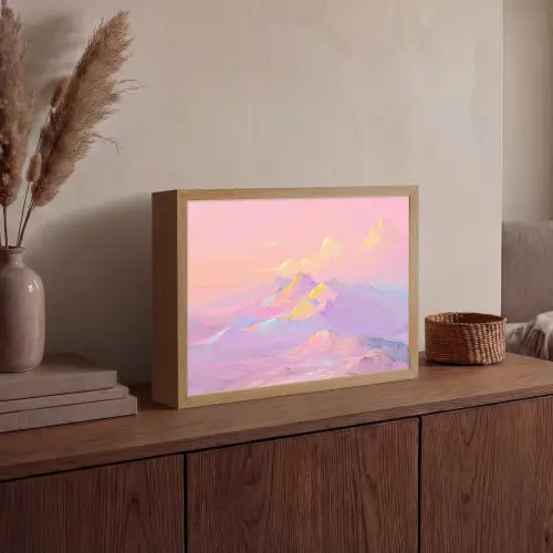 Bergtoppen - Wolken - Dromerig Light Box met batterij (Wandlamp) middel -sfeer2
