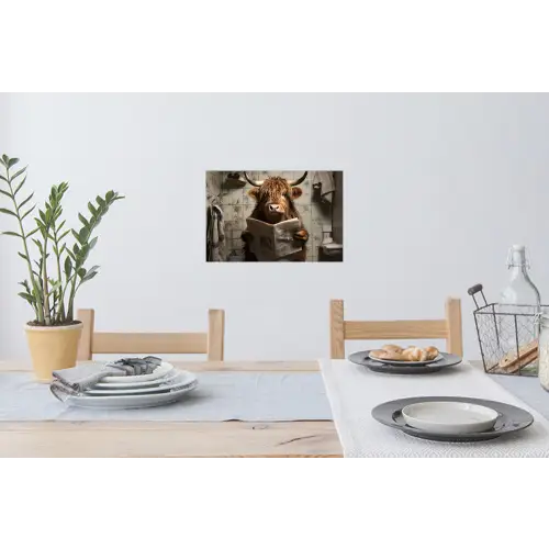 Schotse hooglander - Toilet - Krant - Badkamer Muursticker klein -eettafel