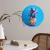 Ananas - Blauw - Tropisch - Vrolijk Wandcirkel behangsticker klein -sfeer3