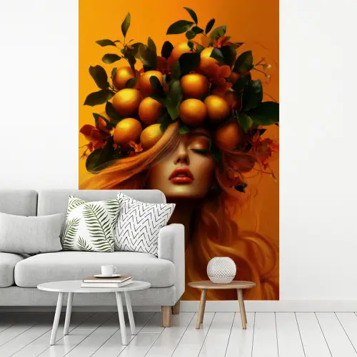 Vrouw - Citroenen - Bloesem - Geel fotobehang vinyl groot -woonkamer
