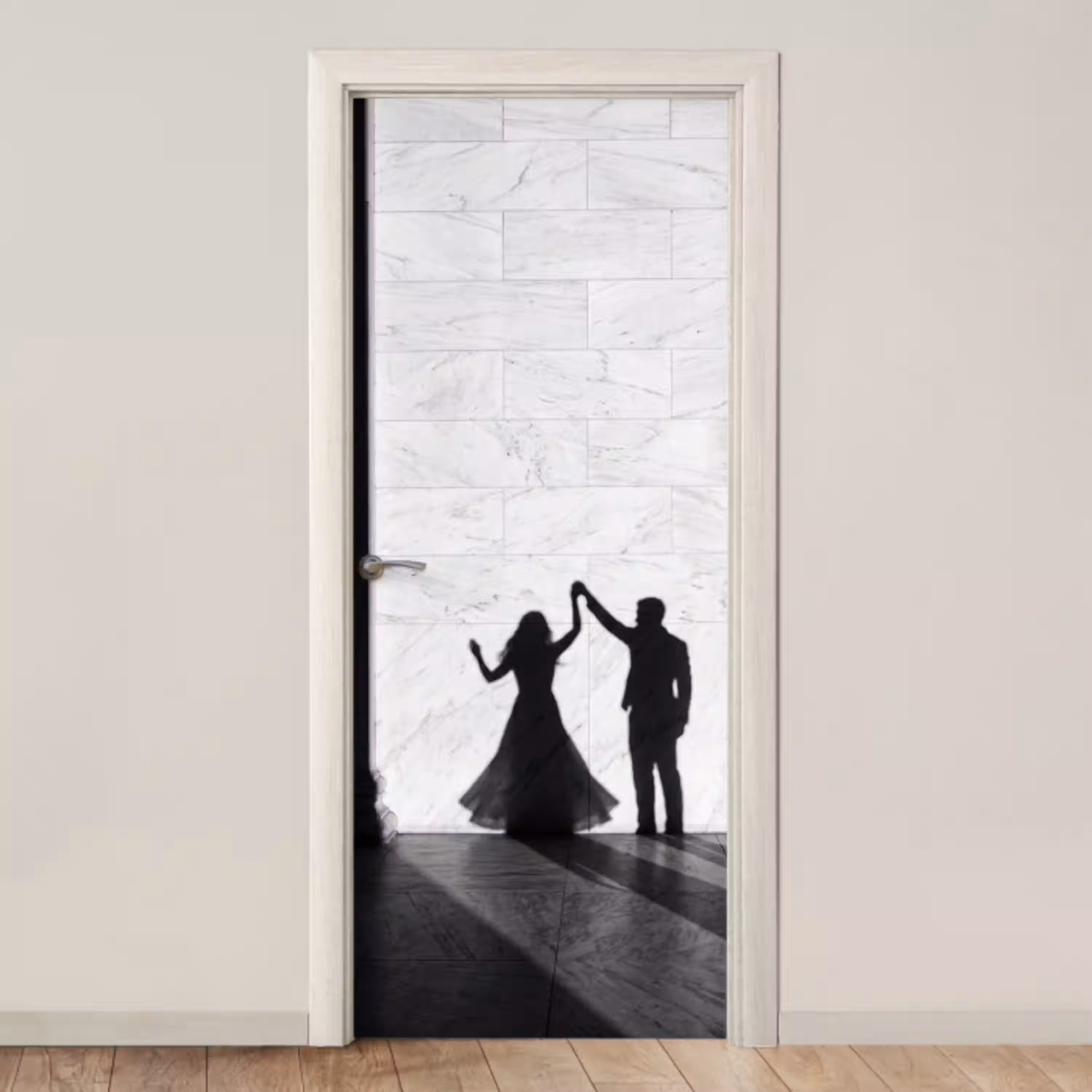 Mensen - Schaduw - Dans - Zwart-wit - Liefde deurposter klein -3d_beige