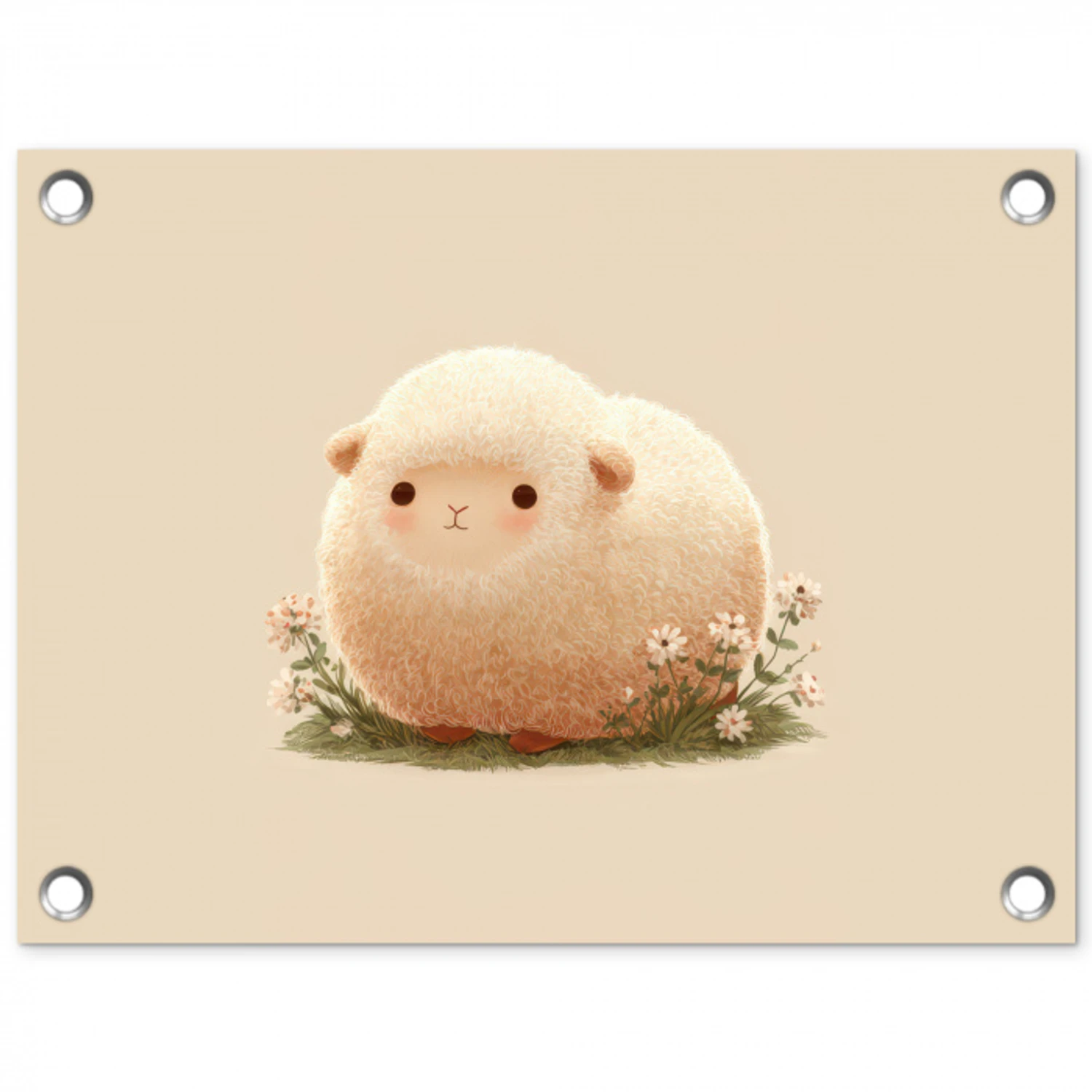 Schaap - Beige - Bloemen tuinposter los doek klein -3d