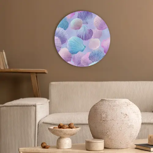 Schelpen - Paars - Blauw - Patroon Akoestische PET Vilt - Rond klein -sfeer1