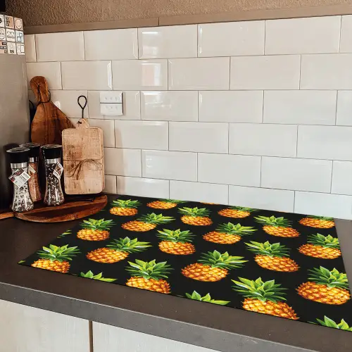 Tropische - Ananas - Zwart Inductie beschermer vinyl 3mm klein 276 -sfeer3