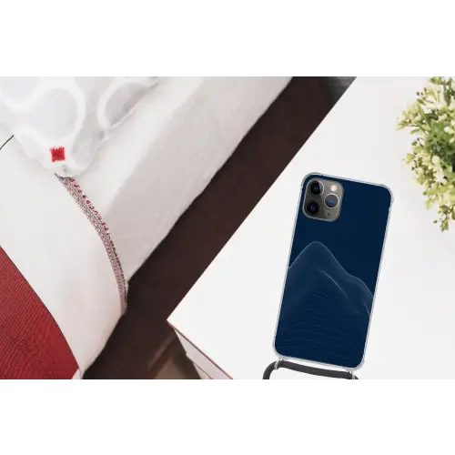 Lijnen - Abstract - Blauw - Wit Hoesje iPhone 12 Pro met koord klein -kamer