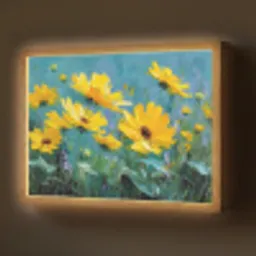 Penseelstreken - Bloemen - Felgeel - Abstract Light Box met batterij (Wandlamp) middel -z3d_website