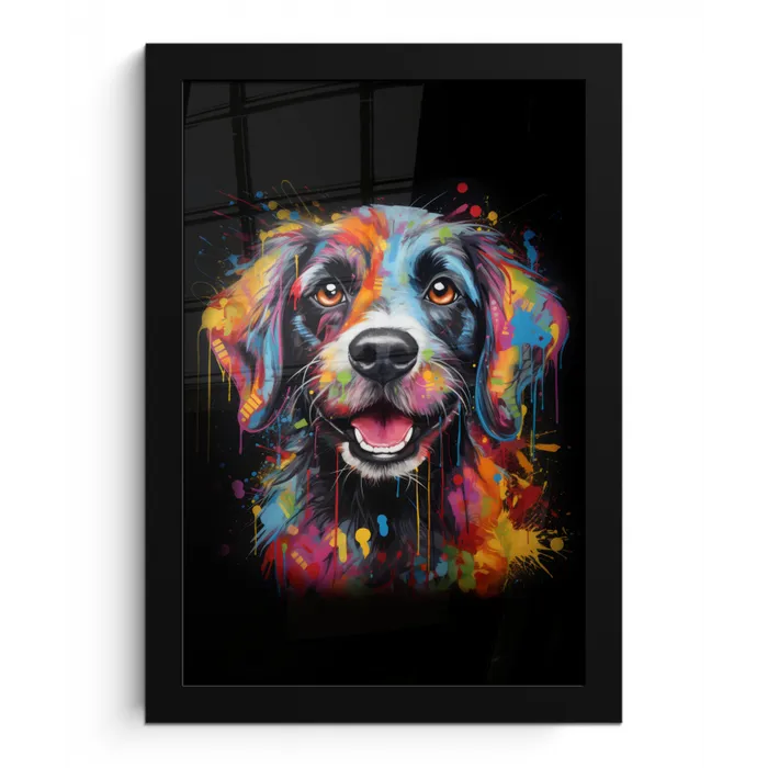 Graffiti - Hond - Zwart - Kleuren fotolijst zwart zonder passe partout klein -3d