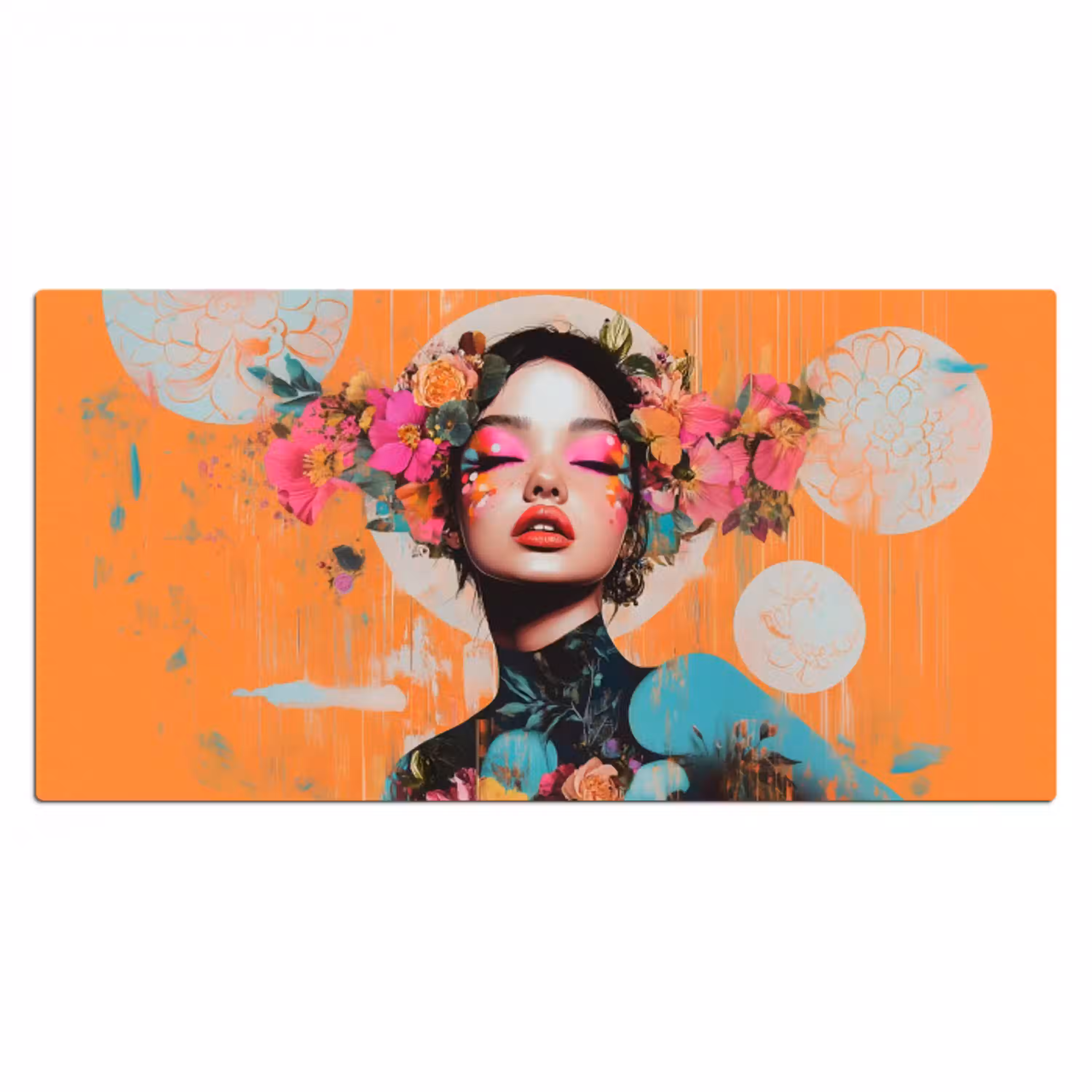 Portret - Vrouw - Abstract - Bloemen Muismat XXL klein -3d_leeg