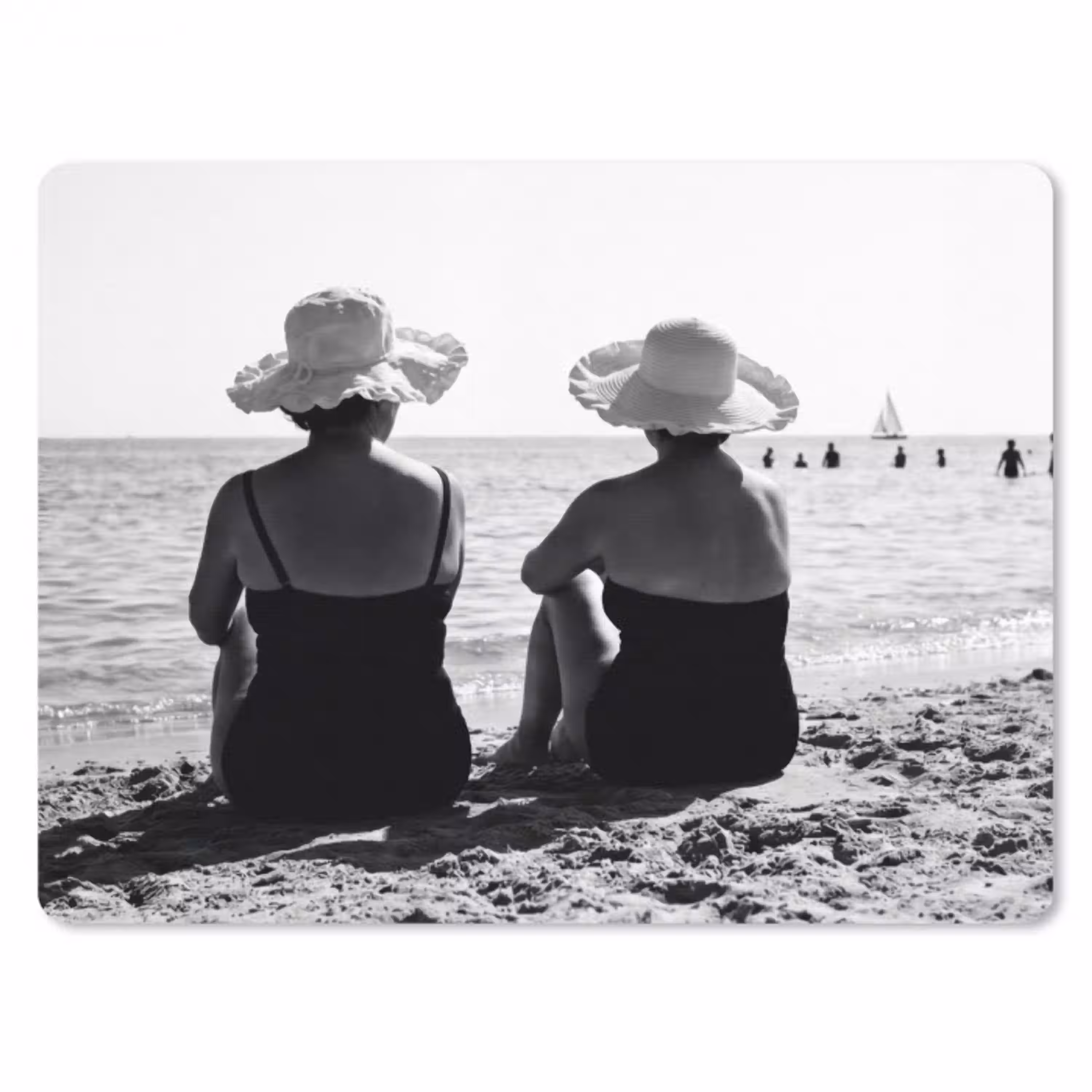 Vrouwen - Zonnehoed - Strand - Zwart - Wit muismat rubber klein -3d
