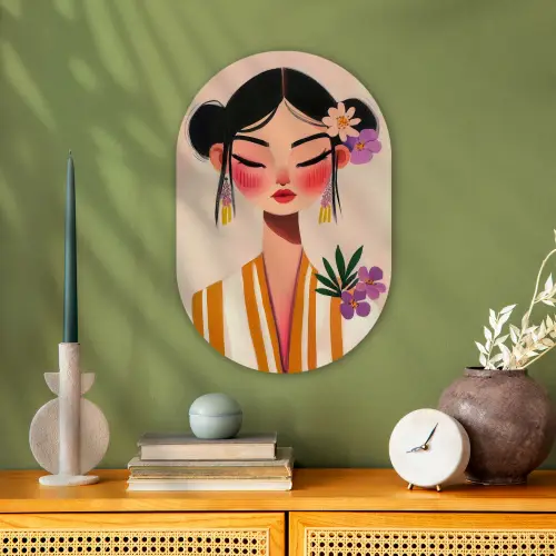 Vrouw - Bloemen - Pastel Wandcirkel Ovaal Forex klein -sfeer2