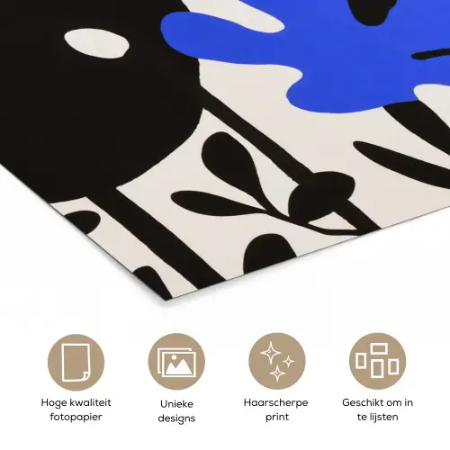 Bloemen - Bladeren - Abstract - Zwart poster papier klein -closeup_NL