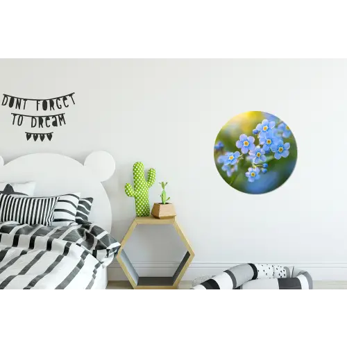 Bloemetjes - Blauw - Vergeet mij nietjes Wandcirkel aluminium klein -kinderkamer