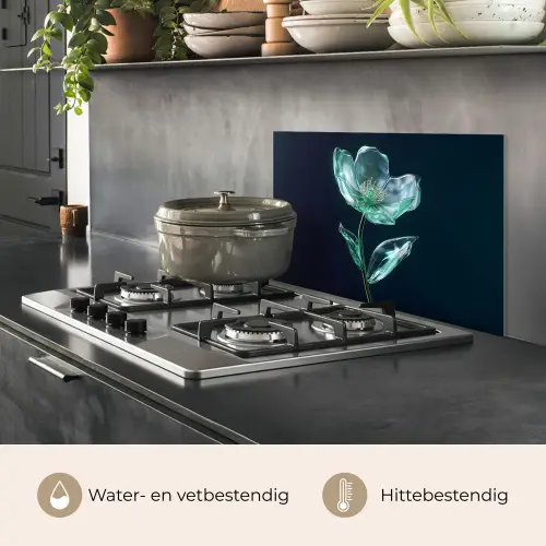 Bladeren - Bloem - Glazen - Donkerblauw keuken achterwand spatscherm klein -usp_NL