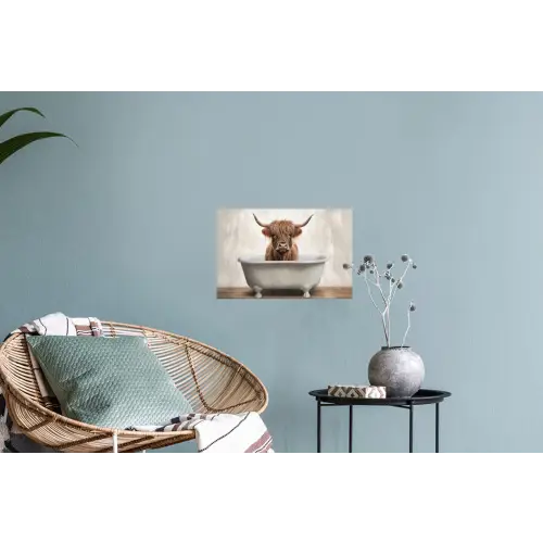 Schotse hooglander - Bad - Badkamer - Badkuip - Bruin - Horens Muursticker klein -plant