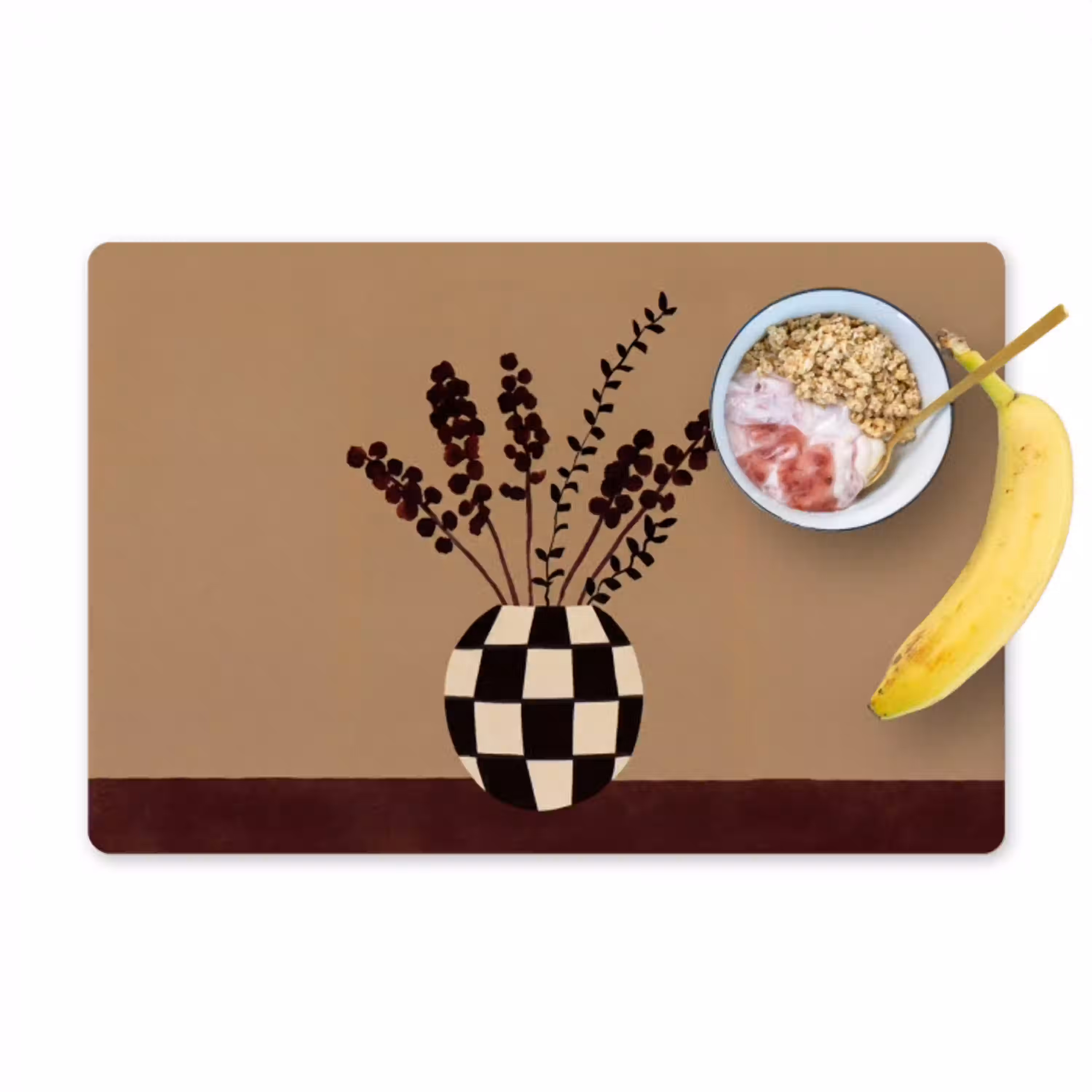 Minimalistisch - Vaas - Bloemen - Bruin Placemat vinyl groot -zzzproduct_Kitchenyeah-website