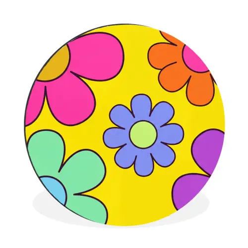Bloemen - Illustratie - Kleurrijk Wandcirkel aluminium klein -3d