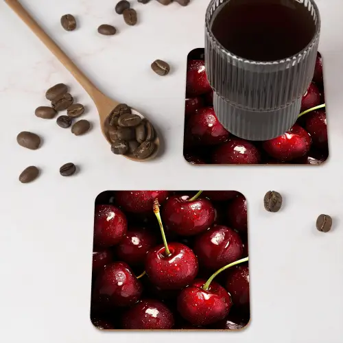Rood - Fruit - Kersen onderzetter kurk middel -sfeer2