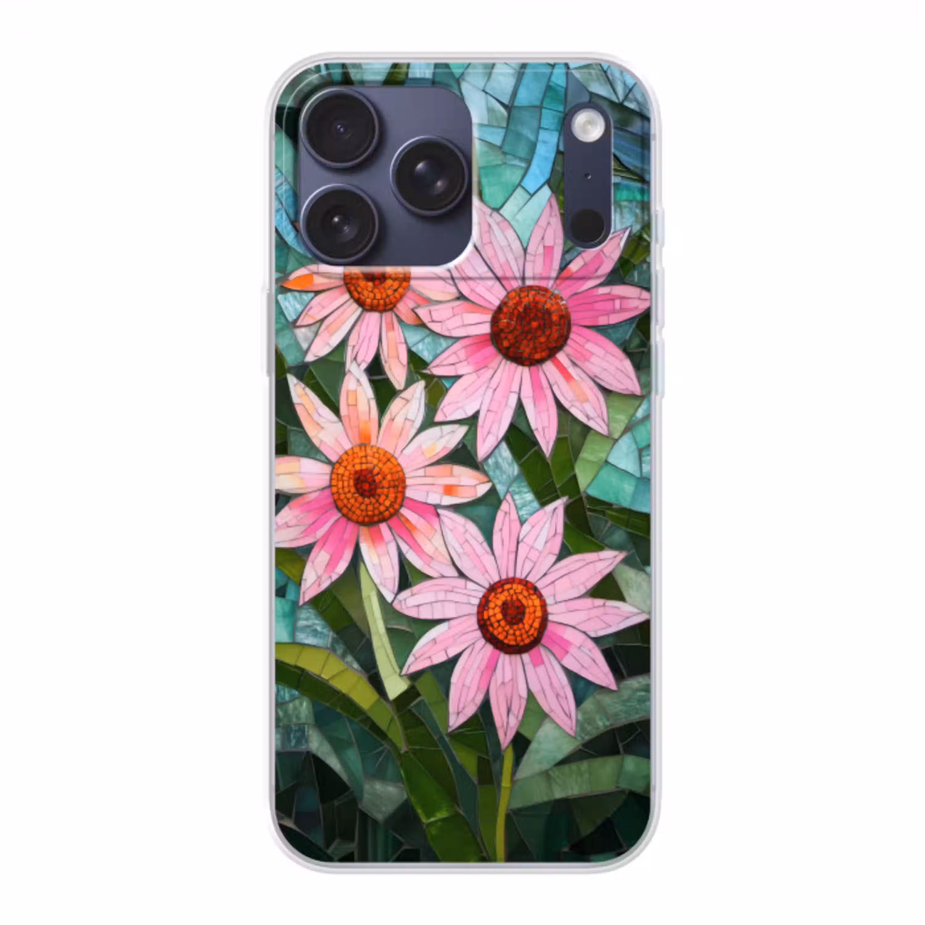 Bloemen - Roze - Glasmozaïek Telefoonhoesje iPhone 17 Pro Max klein -3d