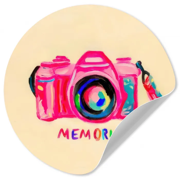 Camera - Memories - Roze - Geschilderd Wandcirkel behangsticker klein -3d