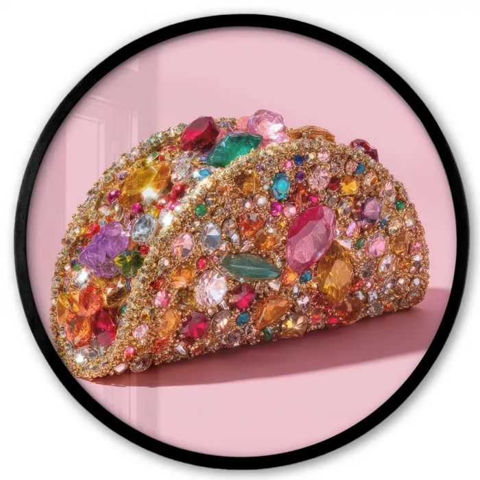 Taco - Kleurrijk - Edelstenen - Goud Fotolijst rond zonder passe partout klein -3d