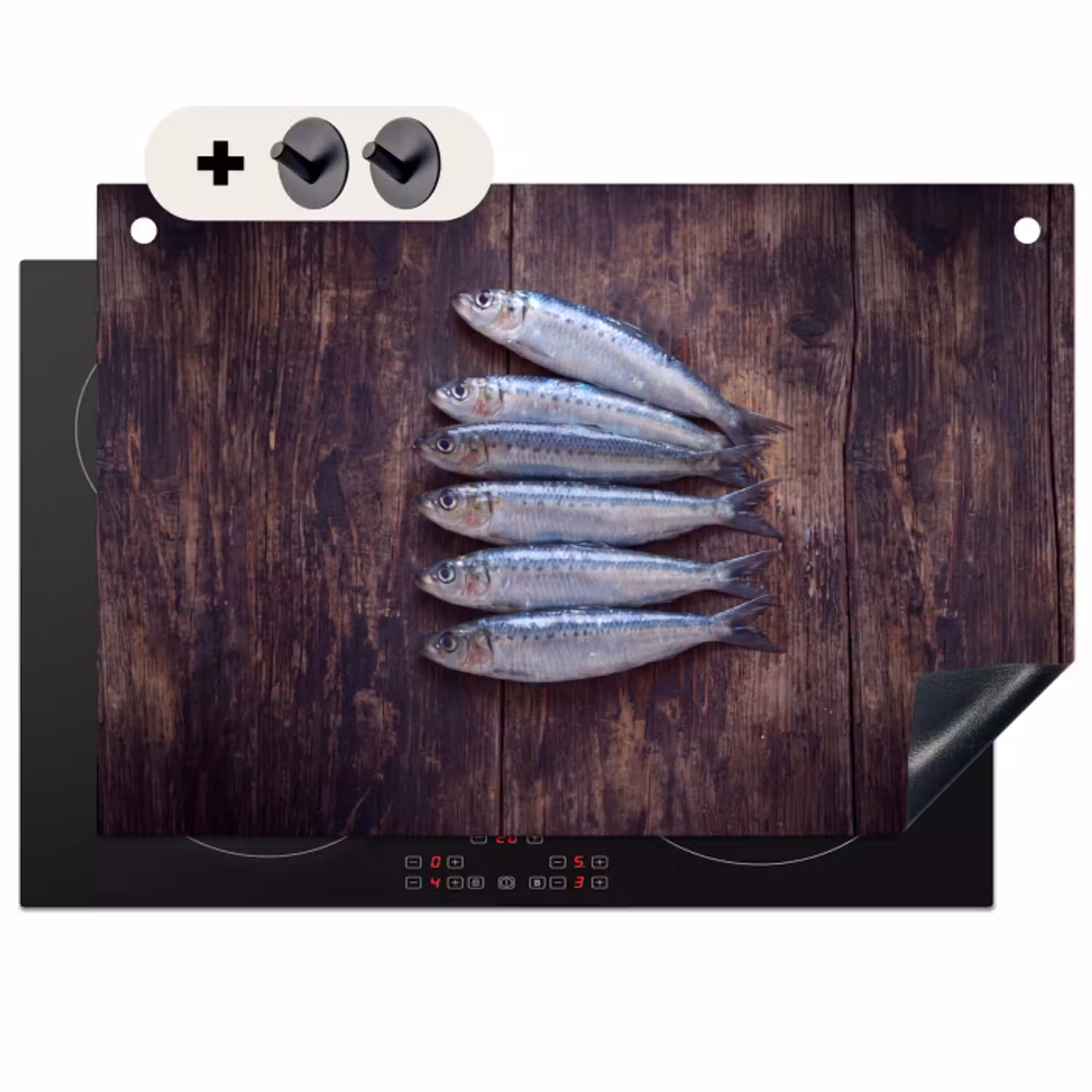 Vis - Hout - Eten Inductie beschemer met haakjes klein -3d
