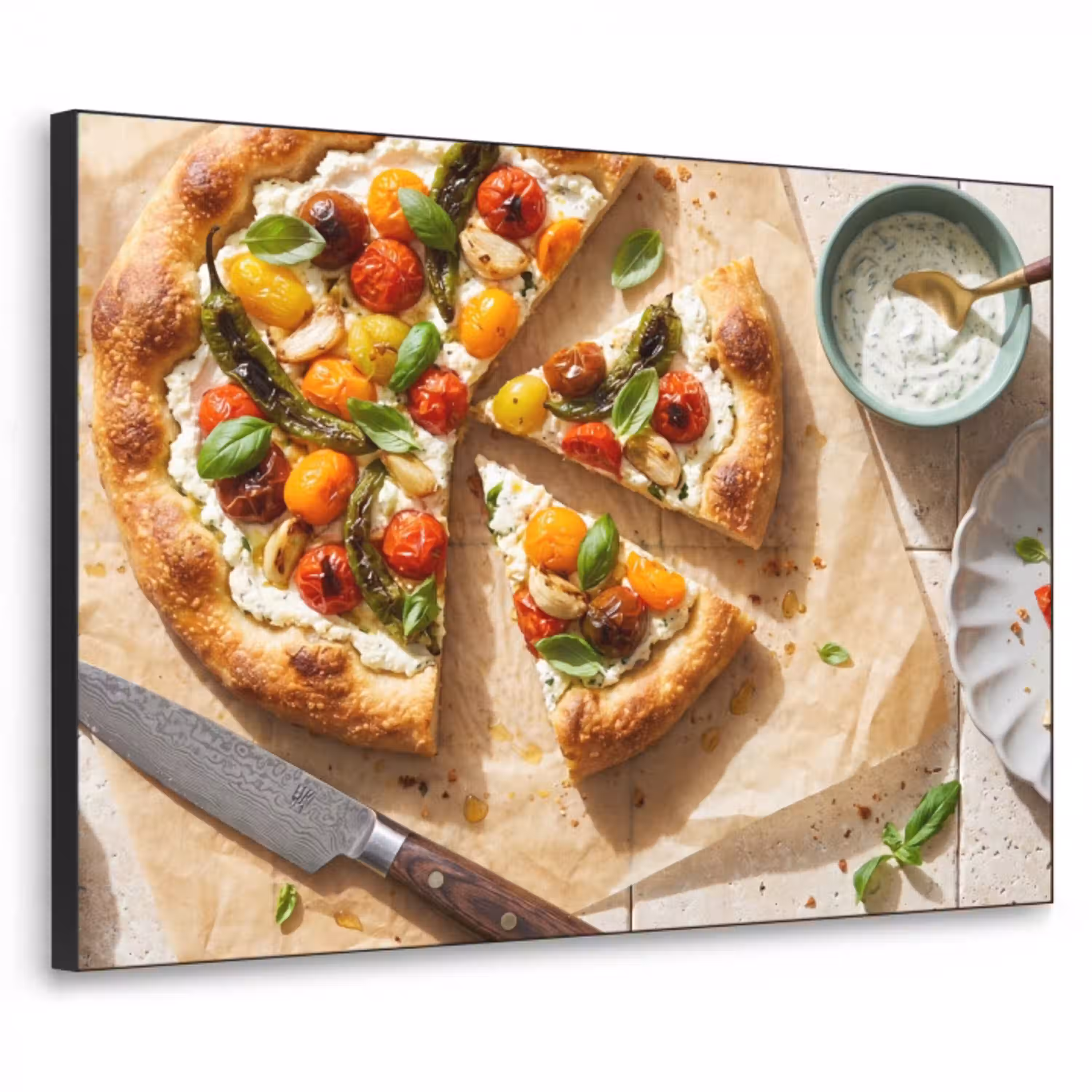 Eten - Tomaten - Basilicum - Maaltijd - Vers Textielframe zwart klein -3d