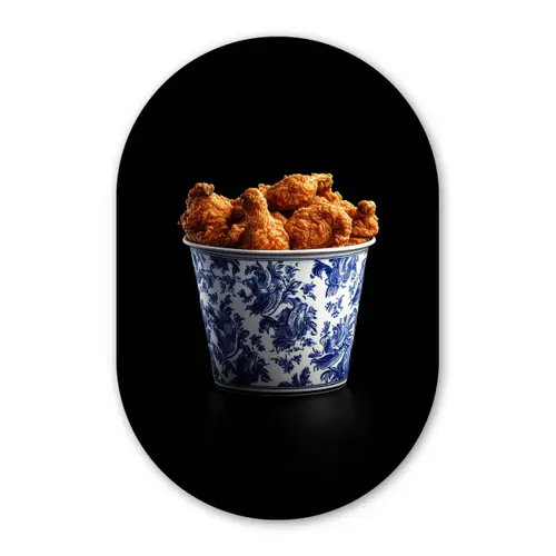 Kip - Bucket - Delfts blauw - Lekker Wandcirkel Ovaal Glas middel -3d