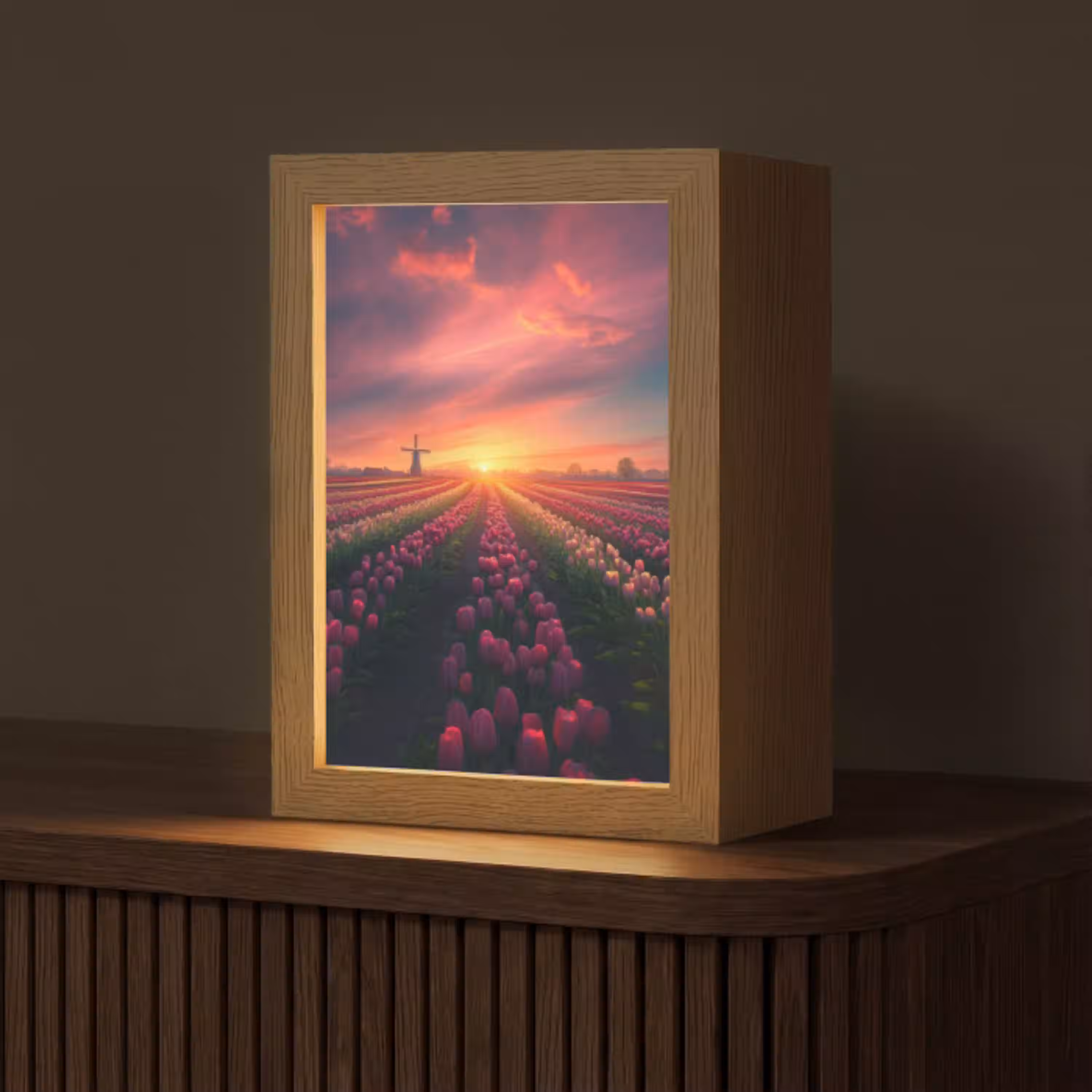 Windmolen - Zonsondergang - Landschap Light Box met kabel (Tafellamp) klein -z3d_website