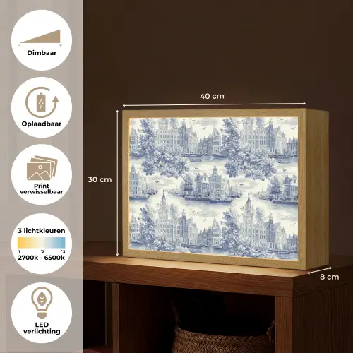 Huizen - Bomen - Water - Vogels - Blauw Light Box met batterij (Wandlamp) middel 907 -USP_websiteoverzichtNL