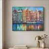 Amsterdam - Olieverf - Gracht - Schilderij - Kunst Textielframe zwart klein -sfeer2