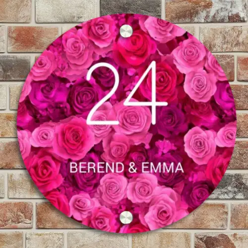 Roze rozen - Klassiek Naambord Rond klein -sfeer2