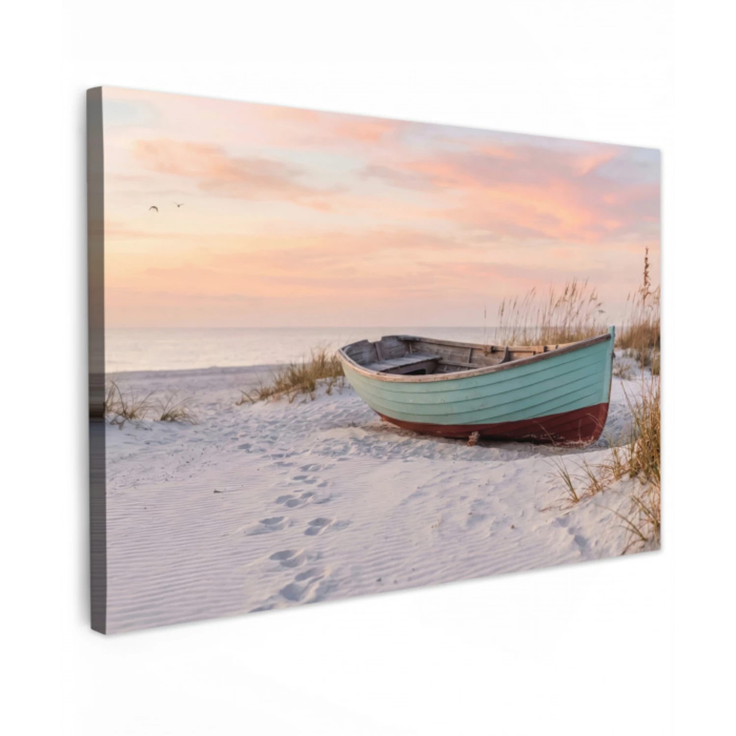 Rustiek - Roeiboot - Zandstrand Tuinposter op houten frame 2 cm dik klein -3d