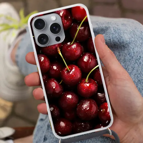 Rood - Fruit - Kersen Hoesje iPhone 16 Pro Max met koord klein -sfeer3