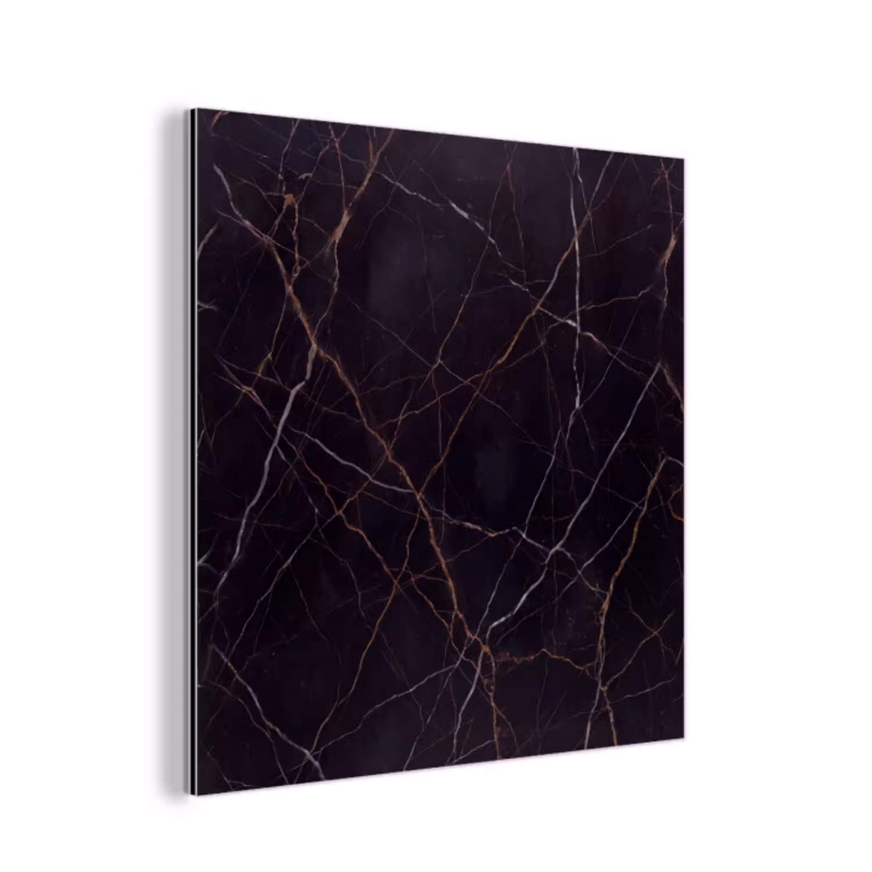 Natuursteen - Marmerpatroon - Abstract - Modern - Zwart - Goud aluminium wit klein -3d