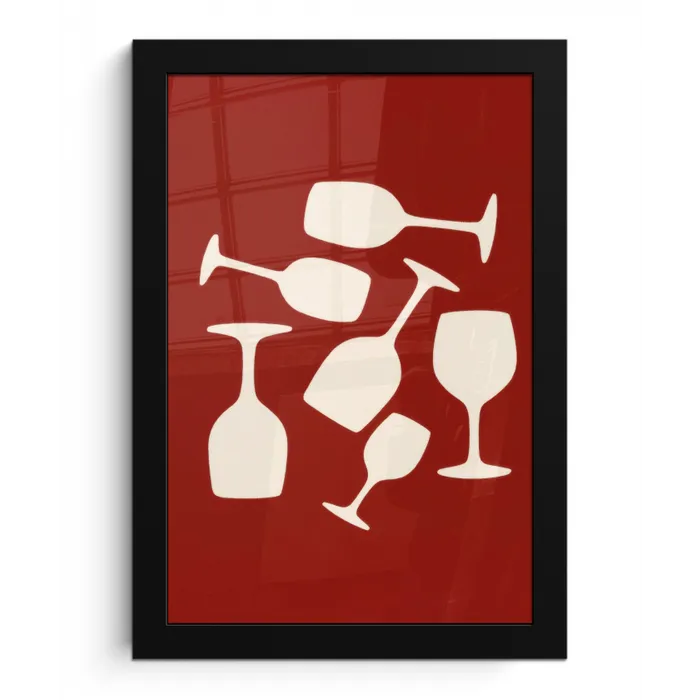 Wijnglazen - Silhouetten - Wit fotolijst zwart zonder passe partout klein -3d