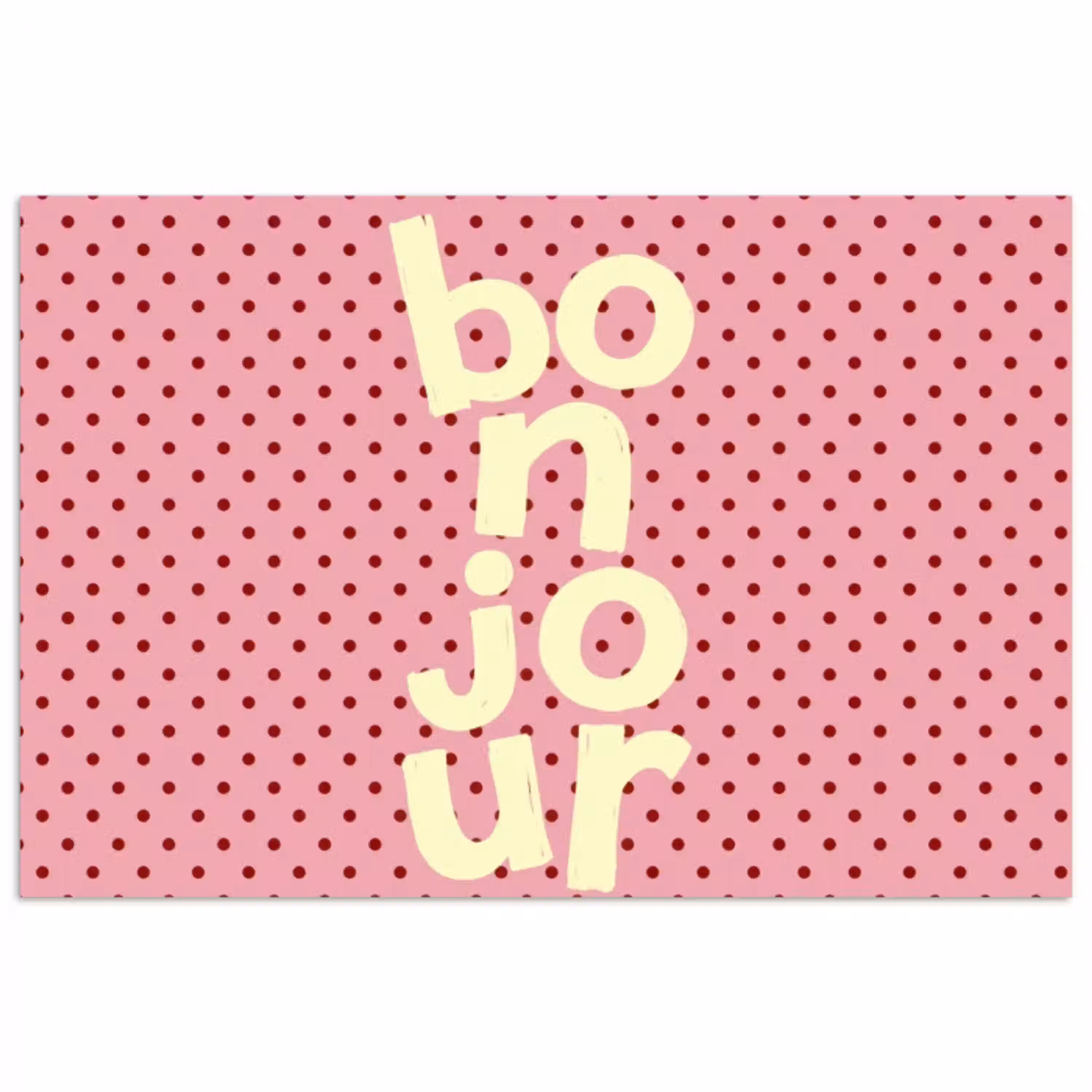 Bonjour - Stippen - Roze- Geel poster papier klein -3d