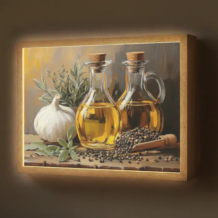 Stilleven - Olijfolie - Knoflook - Kruiden Light Box met batterij (Wandlamp) middel -z3d_website
