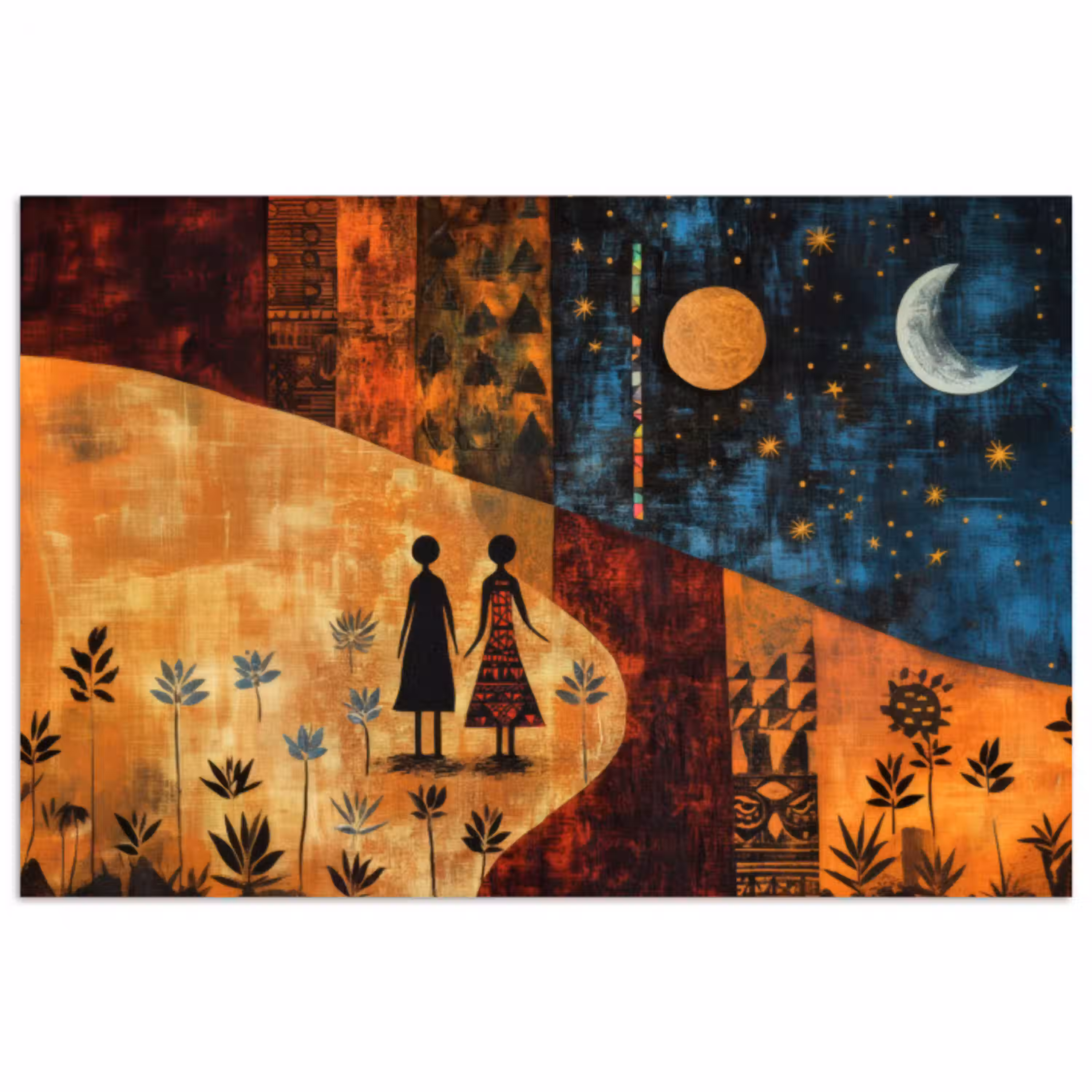 Silhouetten - Abstract - Zon - Maan poster papier klein -3d