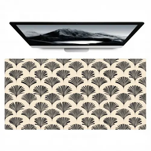 Waaiers - Botanisch - Zwart - Beige Muismat XXL klein 681 -zzz3d