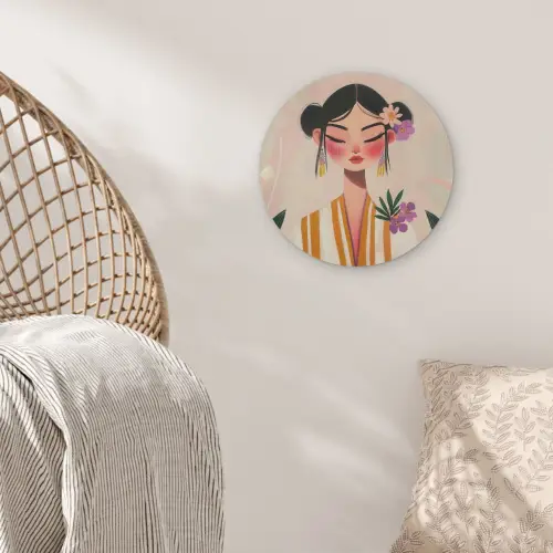 Vrouw - Bloemen - Pastel Akoestische PET Vilt - Rond klein -sfeer4