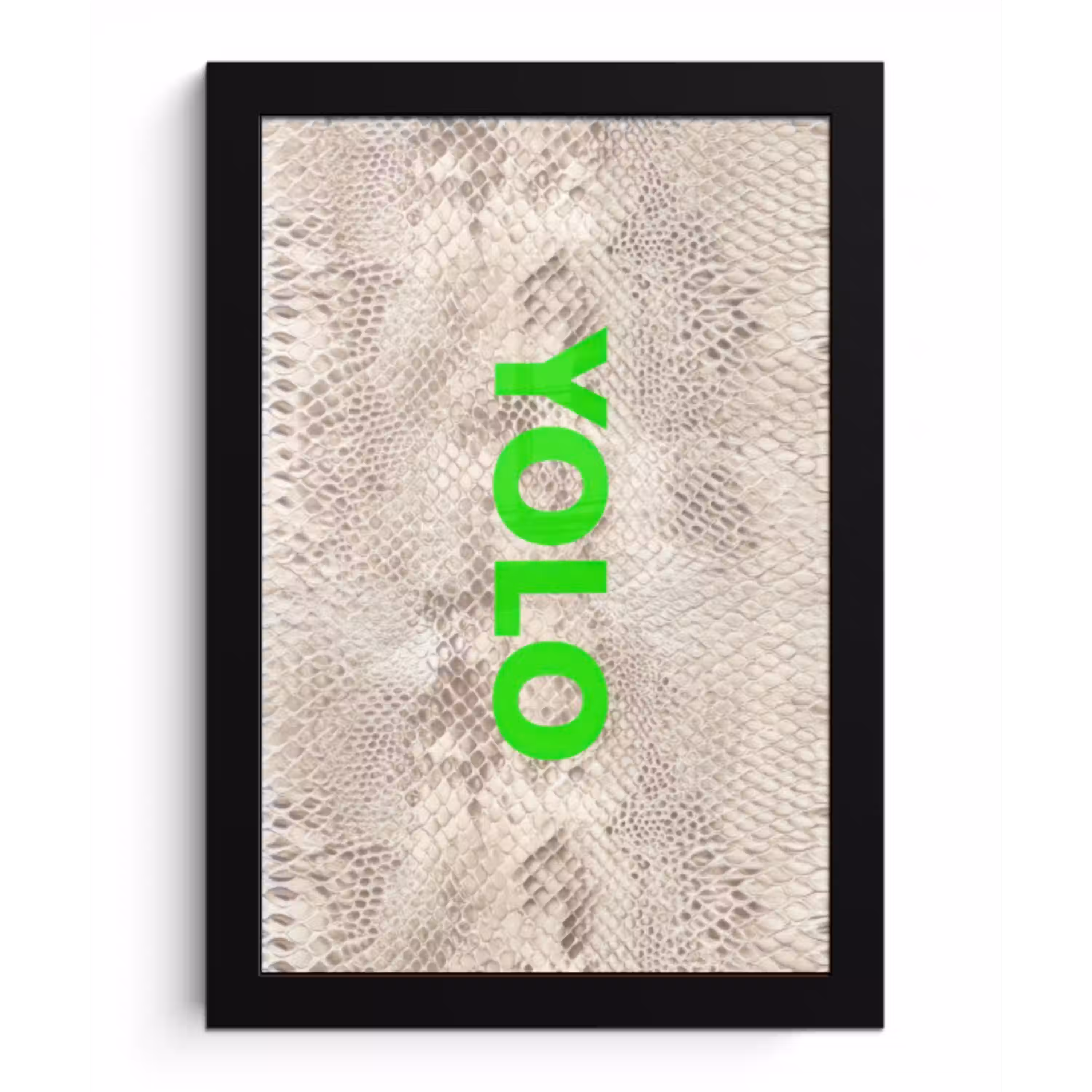 YOLO - Groen - Neon - Slangenprnt fotolijst zwart zonder passe partout klein -3d