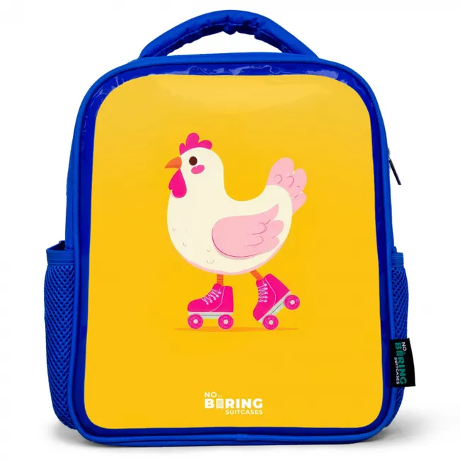 Kip - Rolschaatsen - Geel Kinderrugzak - Blauw middel -3d