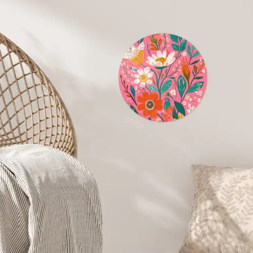 Roze - Bloemen - Wit - Oranje Wandcirkel behangsticker klein -sfeer4