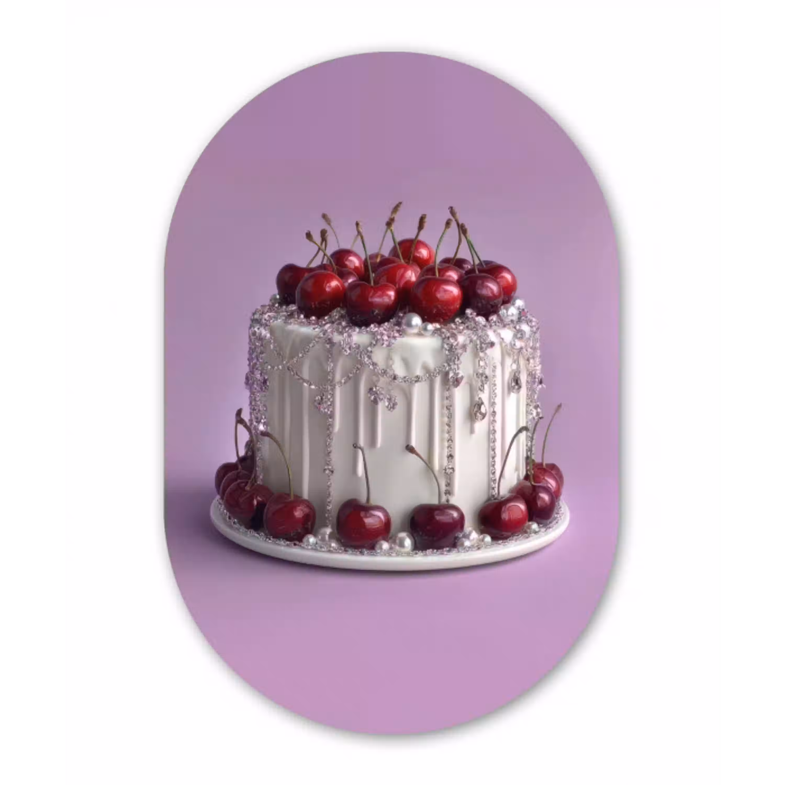 Taart - Kersen - Juwelen - Rood Wandcirkel Ovaal Aluminium middel -3d